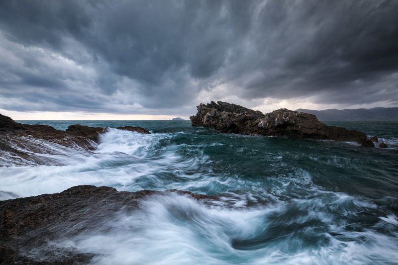 italy, liguria, gulf of poets, tellaro, la spezia, mediterranean, long exposure, sunset, sea, sun, sky, cloud, light, panorama, coast, landscape, amazing, scenic, travel, destination, wave, storm, rock Sea and Cloudsphoto preview