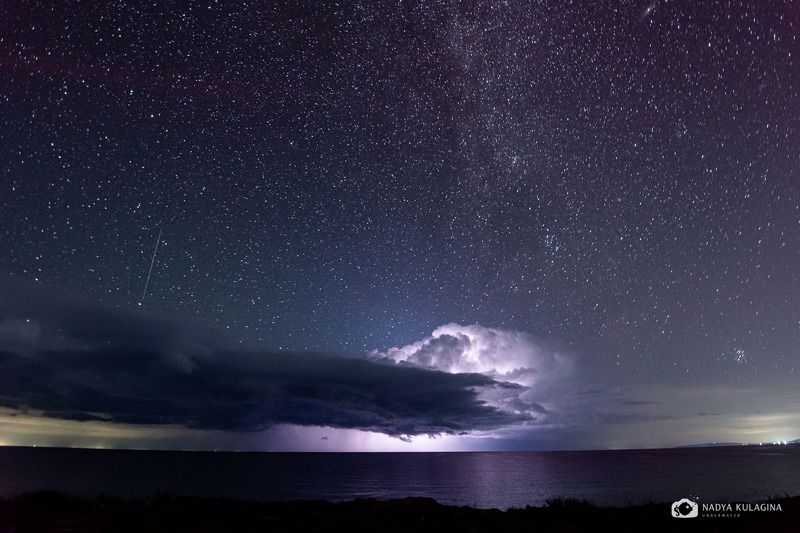 lightning, storm, star, starry night, night sky, starry sky, sky, lake, water, reflection, galaxy, Milky Way, night photography Wishing on a Starphoto preview