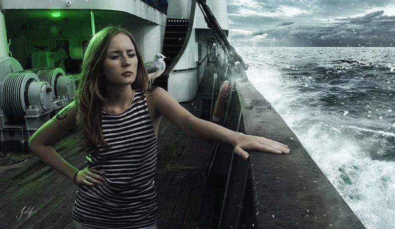 Clouds, Fog, Girl, Ocean, Sailor, Sea, Tattoo, Waves Skipperphoto preview