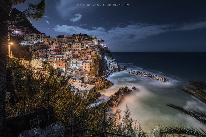 italy, liguria, cinque terre, manarola, la spezia, mediterranean, unesco, village, town, long exposure, night, sea, nightscape, sky, cloud, light, panorama, coast, landscape, amazing, scenic, travel, destination, rock Night on Manarolaphoto preview