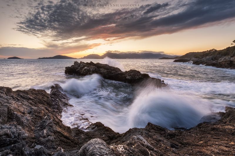 italy, liguria, tellaro, gulf of poets, la spezia, mediterranean, long exposure, blue, sea, rock, sky, cloud, light, coast, landscape, amazing, scenic, travel, destination, coastline, natural, outdoor. seascape, sunset, wave Rough Seaphoto preview