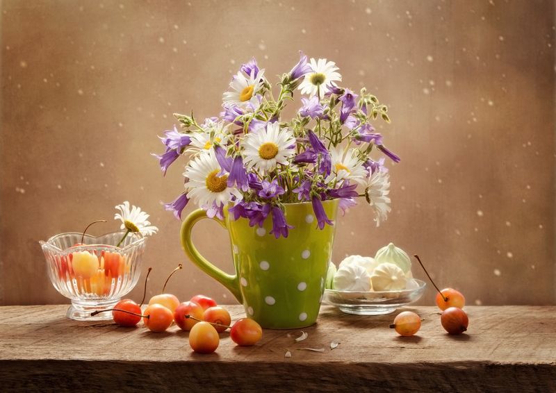 натюрморт, цветы, фрукты Летоphoto preview