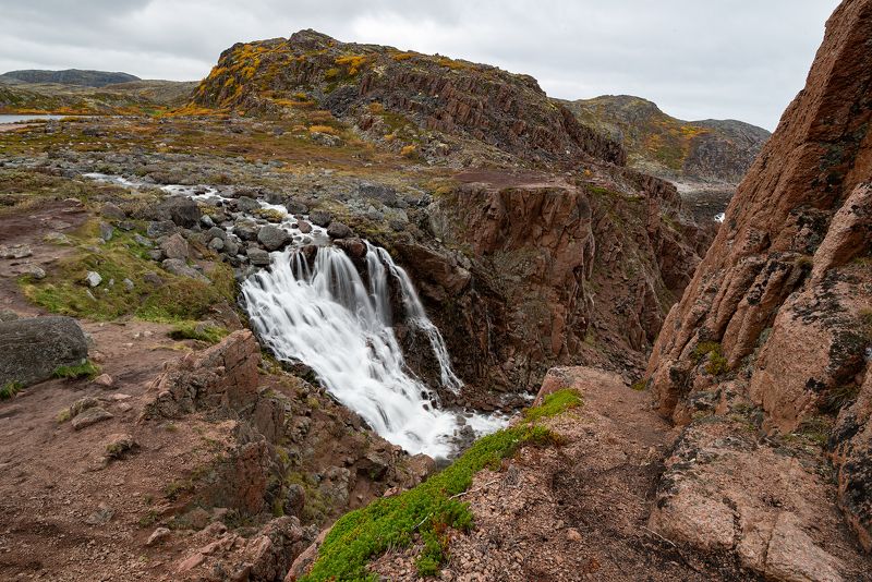 пейзаж, пейзажная фотография, пейзажи, териберка, россия, порог, река, водопад, путешествие, landscape, landscapes, landscape photography, waterfall Водопад у Териберкиphoto preview