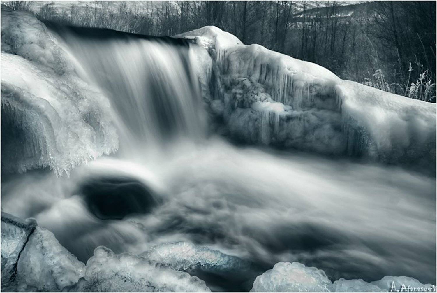 магадан,река,зима,лед,пейзаж,черно,белое, antonio