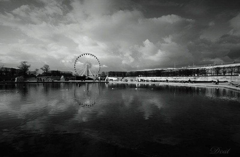 франция, париж, тюльрьи, вид, колесо, обозрения, облака Le jardin des Tuileriesphoto preview