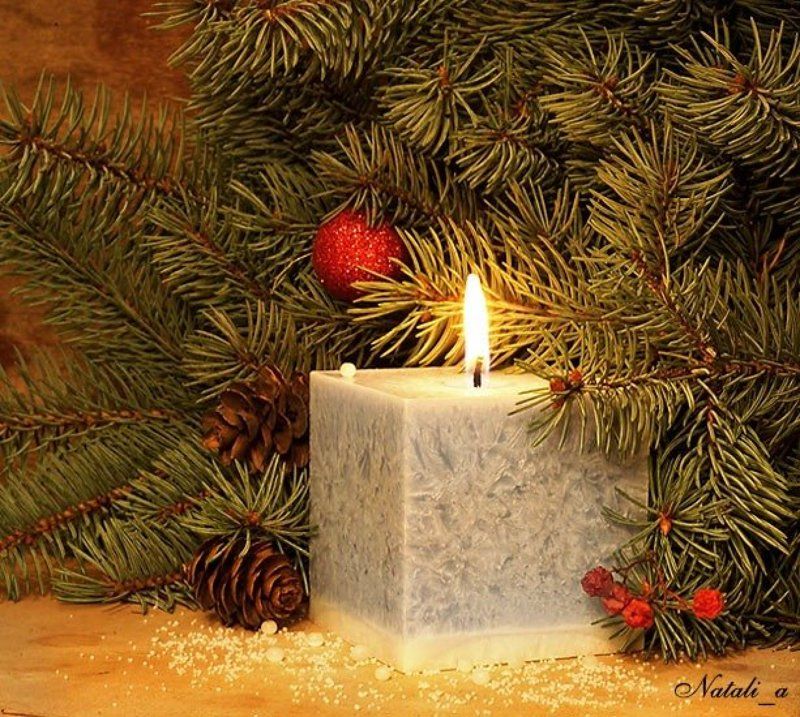 с, новым, годом, открытка, ель, свеча, огонь, пламя С Наступающим!photo preview