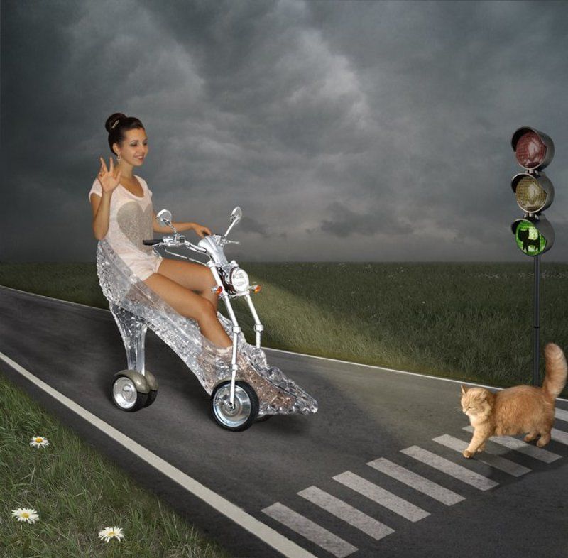 Дорога, переход, светофор, юмор,, Примета, Рыжая кошка, Хрустальная туфелька Про хорошие приметы... фото превью