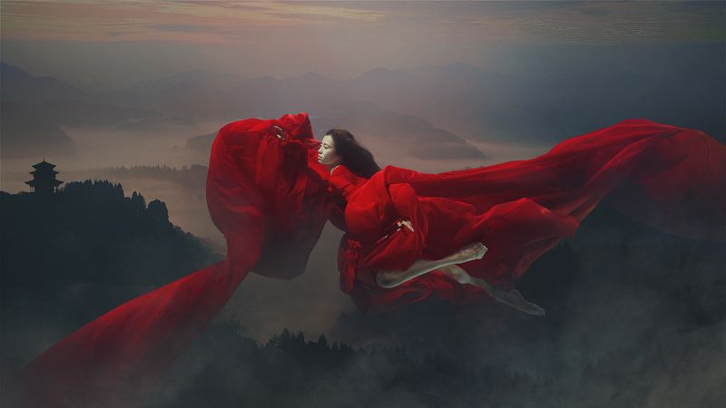 woman, body, light, natural, red, flying, water Mayaphoto preview