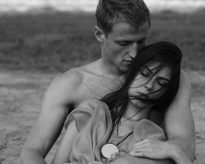 девушка, парень, портрет, чб  ***photo preview