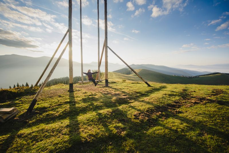 Карпаты, природа, пейзаж, Украина, горы, рассвет, утро, качели ***photo preview