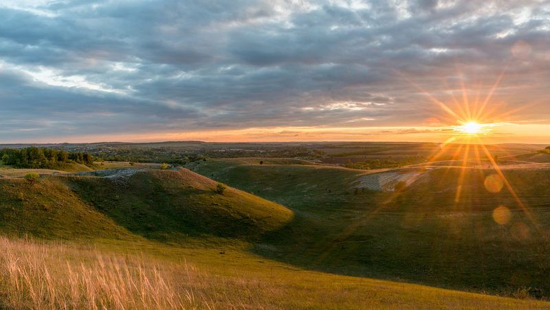 пейзаж, закат, весна, степь, мел, холмы Spring sunset фото превью