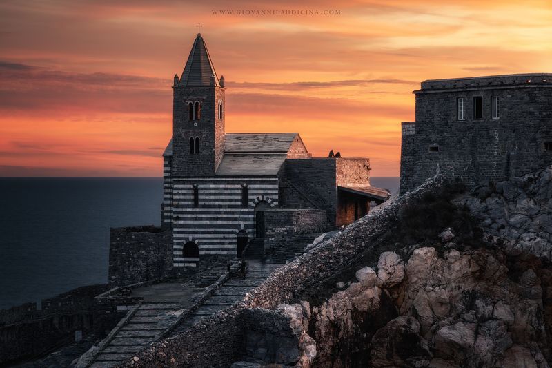 italy, liguria, portovenere, gulf of poets, la spezia, mediterranean, long exposure, sea, rock, sky, cloud, light, coast, landscape, amazing, scenic, travel, destination, coastline, natural, outdoor, sunset, church, unesco The Light on the Churchphoto preview