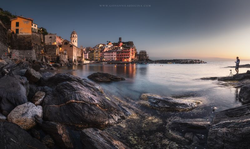 italy, liguria, cinque terre, vernazza, la spezia, mediterranean, unesco, village, town, long exposure, sunset, sea, sun, sky, light, panorama, coast, landscape, amazing, scenic, travel, destination, color In the evening in Vernazzaphoto preview
