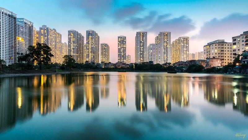 Crystal Blue. Hanoi City in blue hourphoto preview