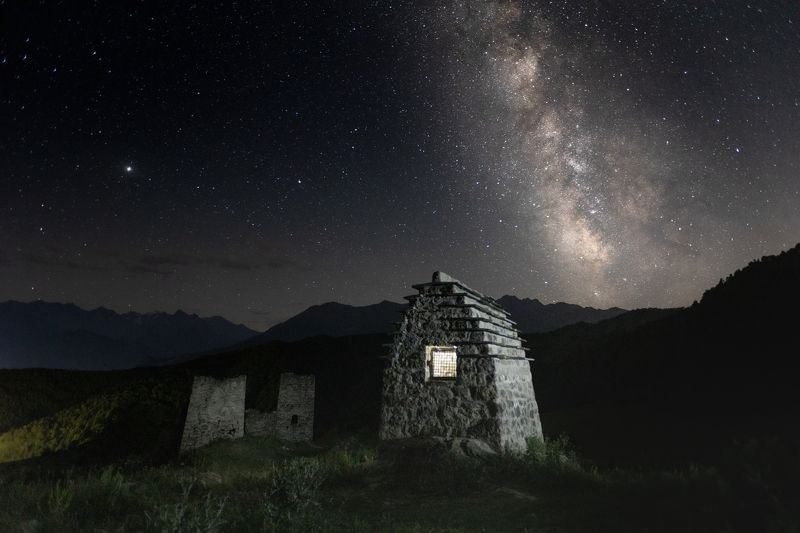 ingushetia, russia, milky way, stars, night sky, tower, towers, tomb, landscape, night landscape Tomb Towers, Ingushetia, Russiaphoto preview