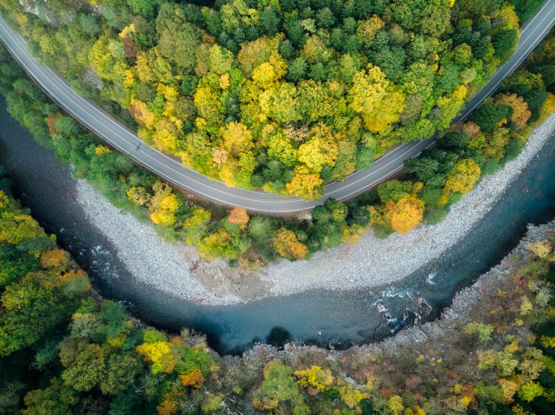 пейзаж, осень, дорога, аэрофотосъемка, река, лес, landscape, autumn, road, aerial photography, river, forest Белаяphoto preview