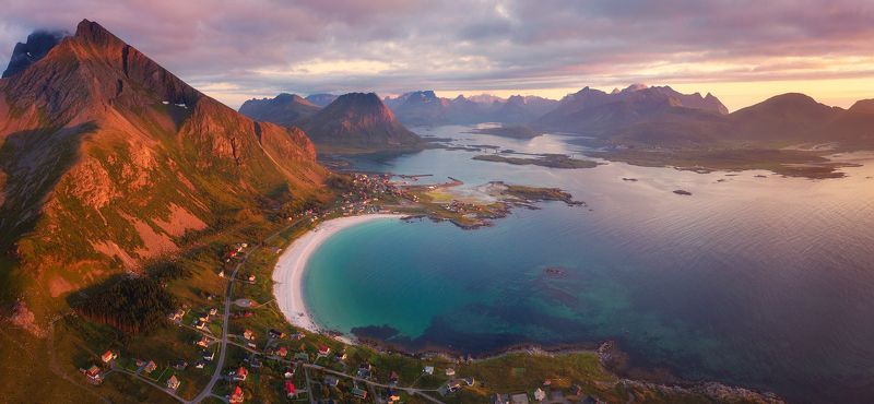 панорама, острова, океан, пляж, ramberg, lofoten, norway Пролетая над Рамбергомphoto preview