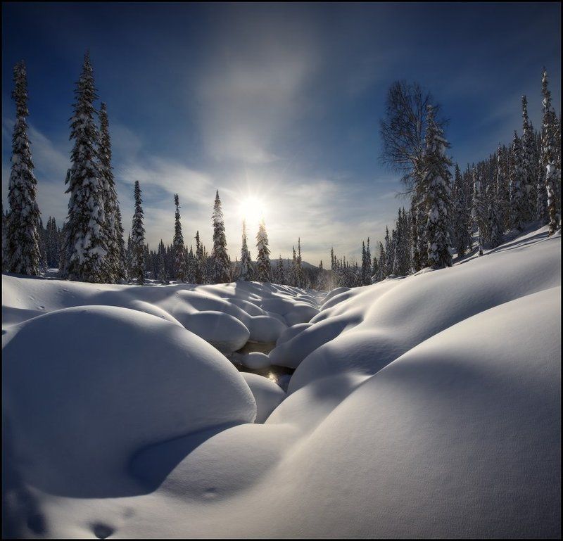 Зима, Кузнецкий Алатау, Пихты, Река, Снег, Сугробы, Утро, Ярославский Виталий Зефирная Странаphoto preview