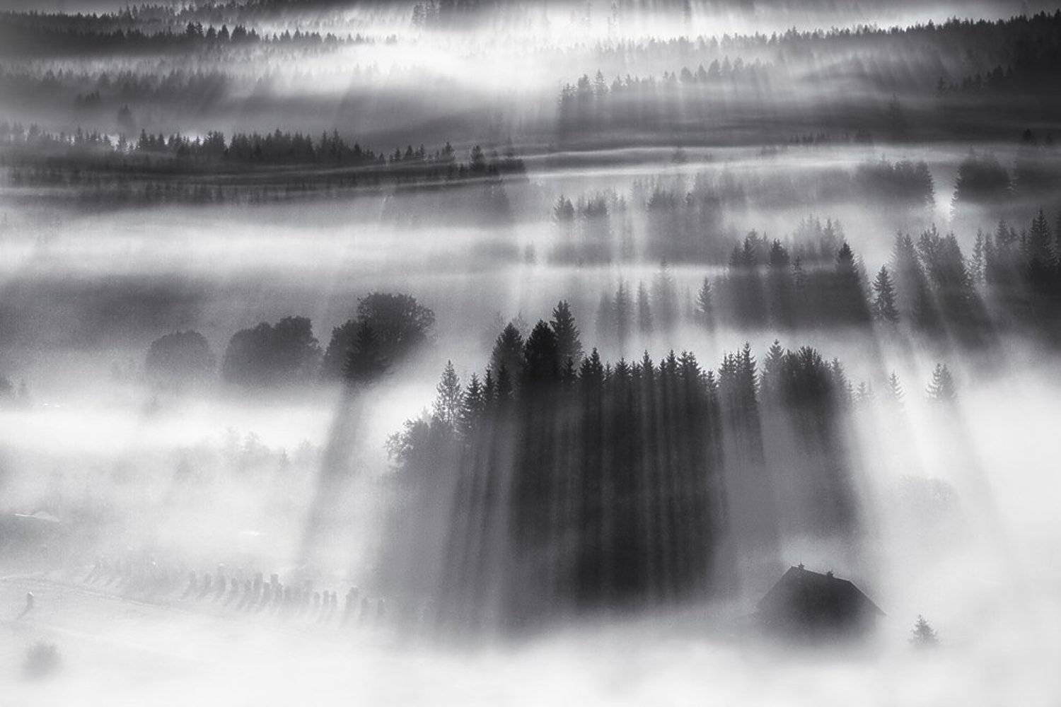 House in the valley mists .... Автор: Boguslaw Strempel Fog, Light, Mountains, Boguslaw Strempel