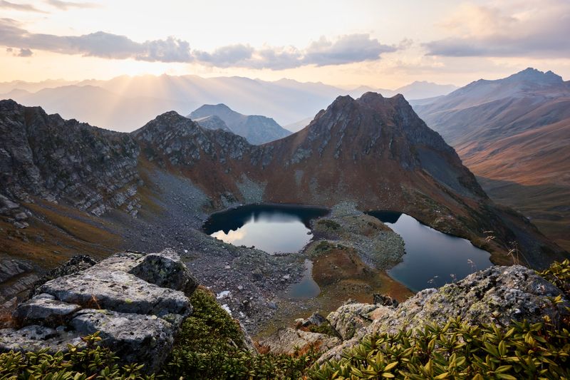 пейзаж, осень, озера, горы, скалы, закат, кавказ, landscape, autumn, lakes, mountains, rocks, sunset, caucasus Загеданские озераphoto preview