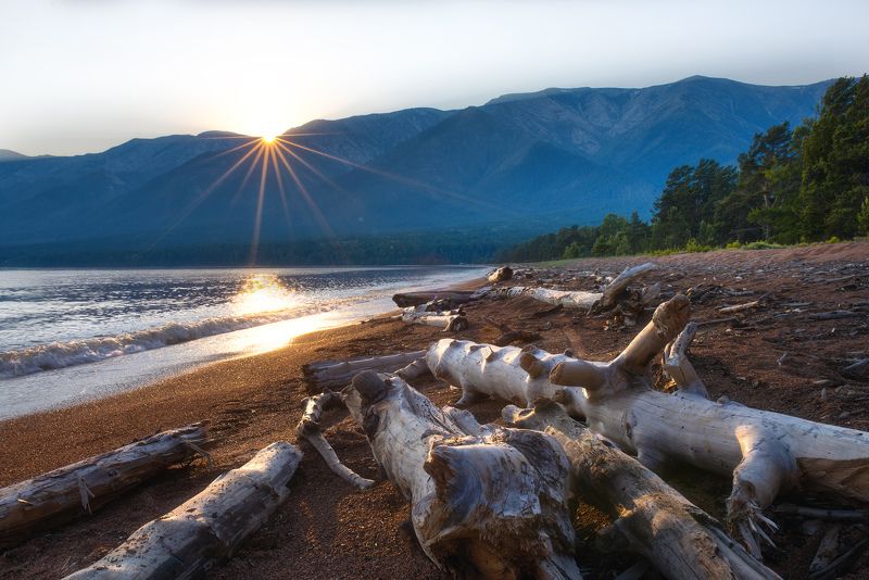 байкал, баргузин, баргузинский залив, берег, закат photo preview