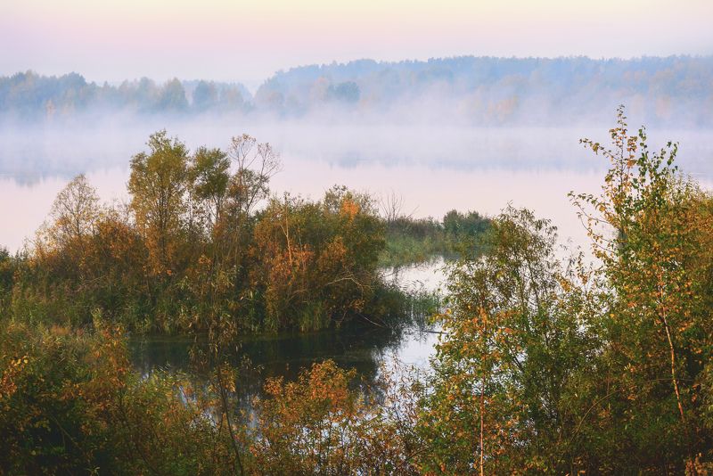 утро, озеро, туман Осеннее утроphoto preview