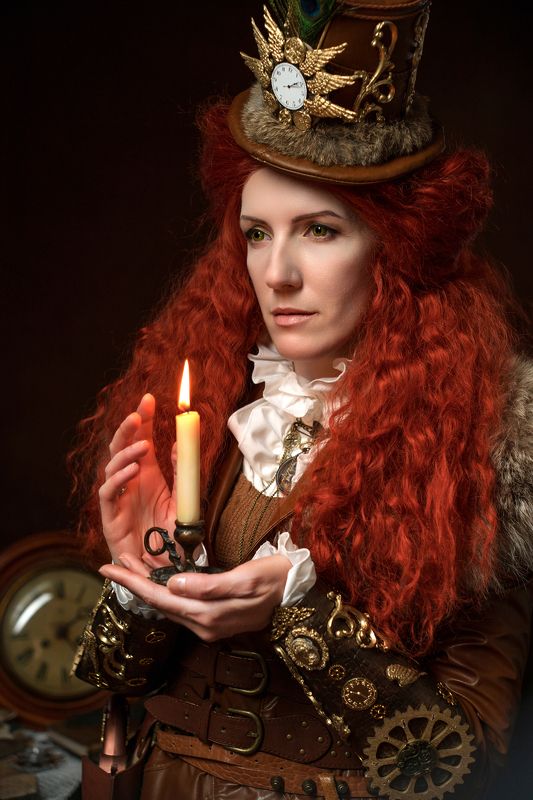 девушка в шляпке, девушка со свечой, FINE ART PORTRAIT вечер в стиле стимпанкphoto preview