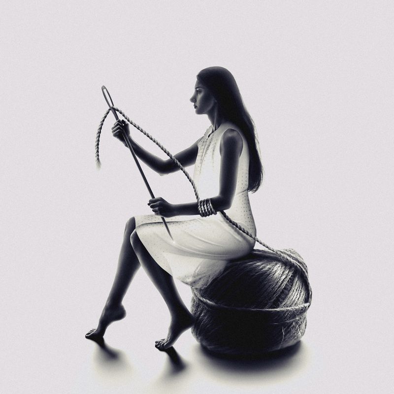 silhouette, dark, light, destiny, rope, needle, conceptual, art, fine art, portrait, woman, creative edit, photo montage Destinyphoto preview