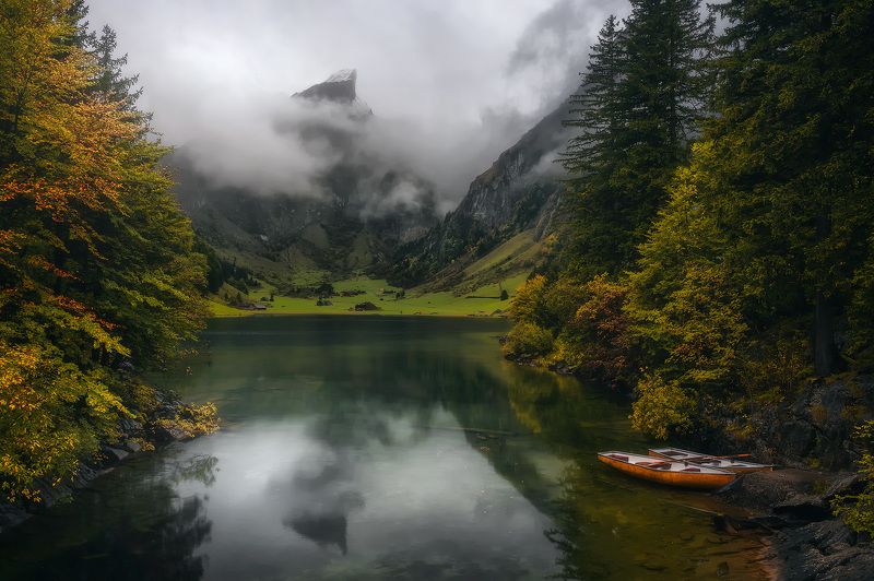 swiss, switzerland, alps, mountains, mist, fog, lake Autumn in Swiss Alpsphoto preview