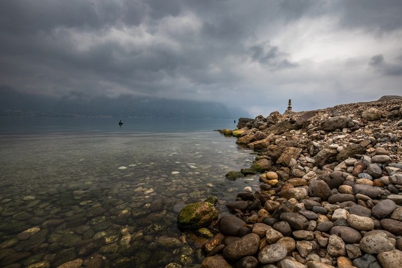 water, lake, landscape, clouds, italy, stone. storm, blue On the lakephoto preview