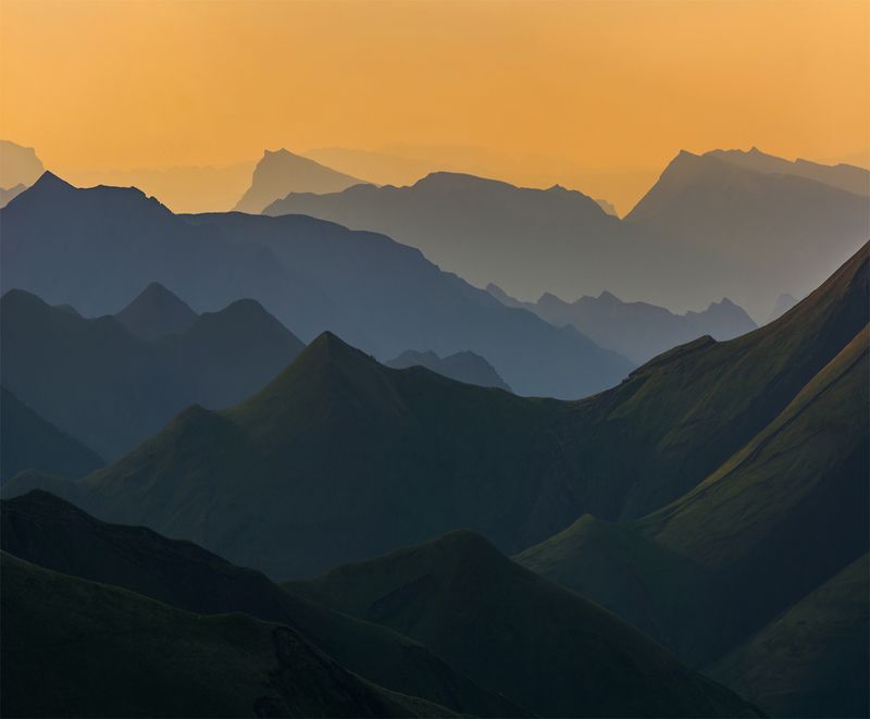 природа, кавказ, пейзаж, закат, весна, горы Тональная перспективаphoto preview