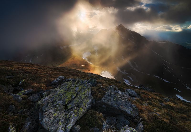 landscape, fog, misty, peak, mountain, sunset The dying of the lightphoto preview