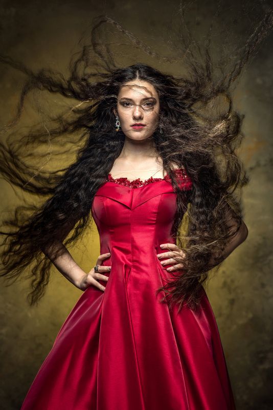 девушка, буря, длинные волосы, девушка в красном,FINE ART PORTRAIT Жараphoto preview