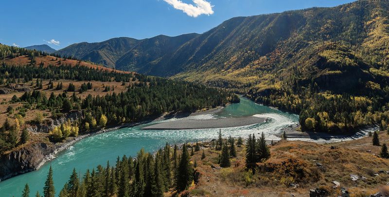 алтай, горный алтай, катунь, осень, блики, лиственницы Чудесный уголок Катуниphoto preview