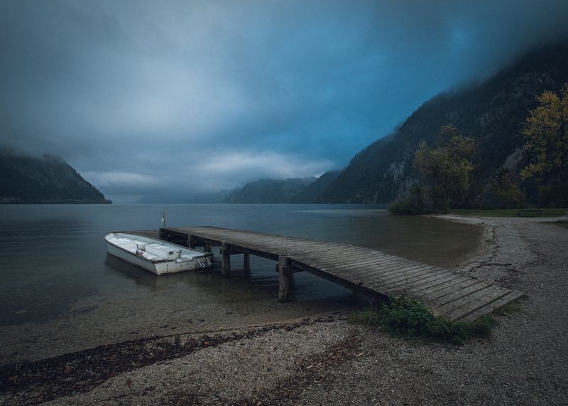 пейзаж Австрия горы лодка причал photo preview