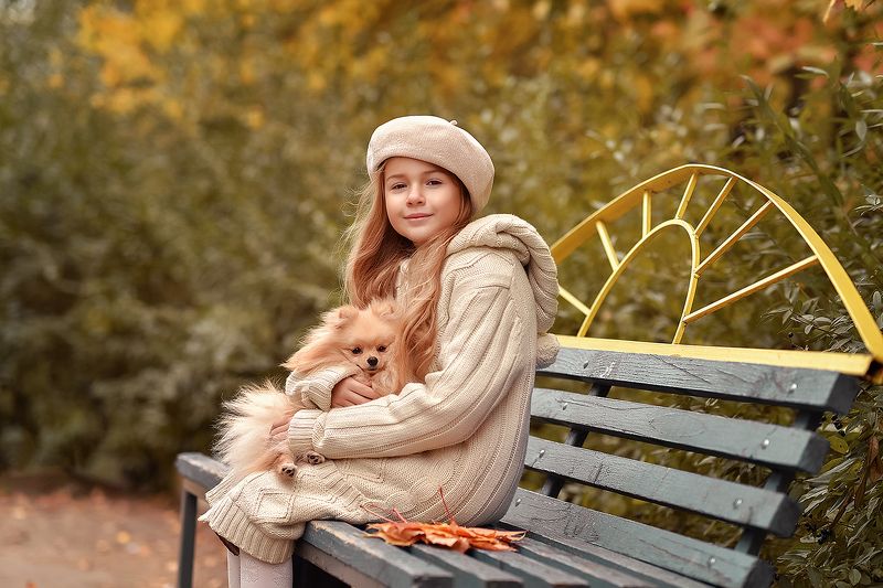 детский портрет, осень, дети, краски осени, дети и животные, прогулка Осеннее наслаждениеphoto preview