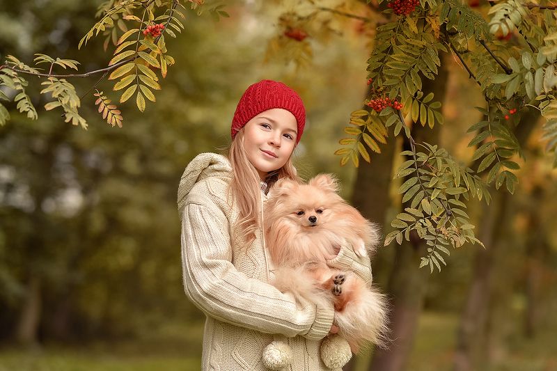детский портрет, осень, дети, краски осени, дети и животные, прогулка, рябина Прогулкаphoto preview