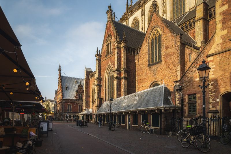harlem grote cathedral cycling autumn netherlands street church Grote of Sint-Bavokerk.photo preview
