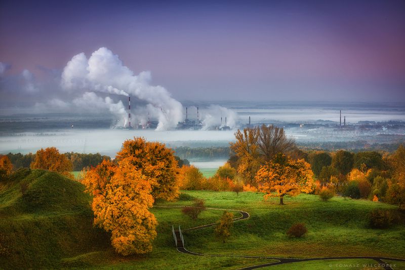 landscape, poland, light, autumn, awesome, amazing, sunrise, sunset, lovely, nature, travel, trees, orange, road, colors, factory, clouds Clouds factoryphoto preview