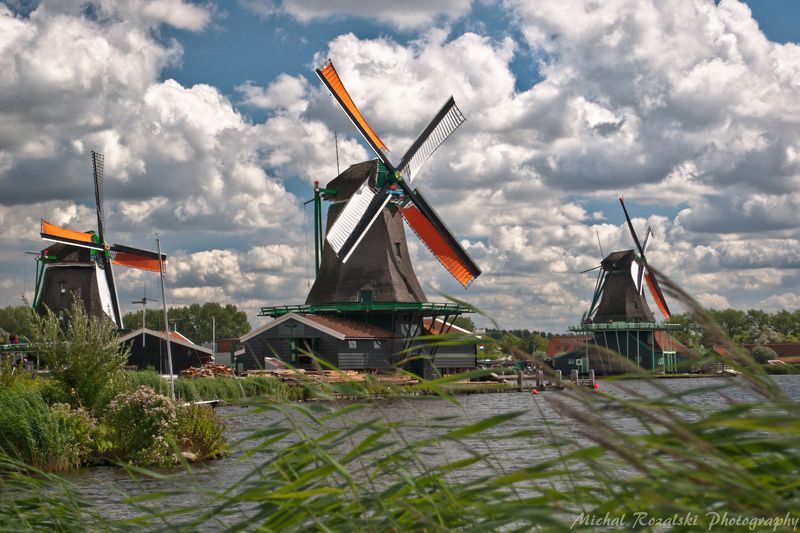 windmills, ,holland, ,sky, ,clouds, ,summer, ,landscape, ,holiday, ,travel, , Famous windmills in Zaanse Schansphoto preview