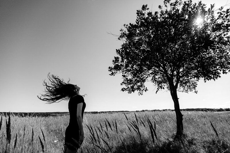 Ветер, Волосы, Девушка, Дерево, Солнце summer sunphoto preview