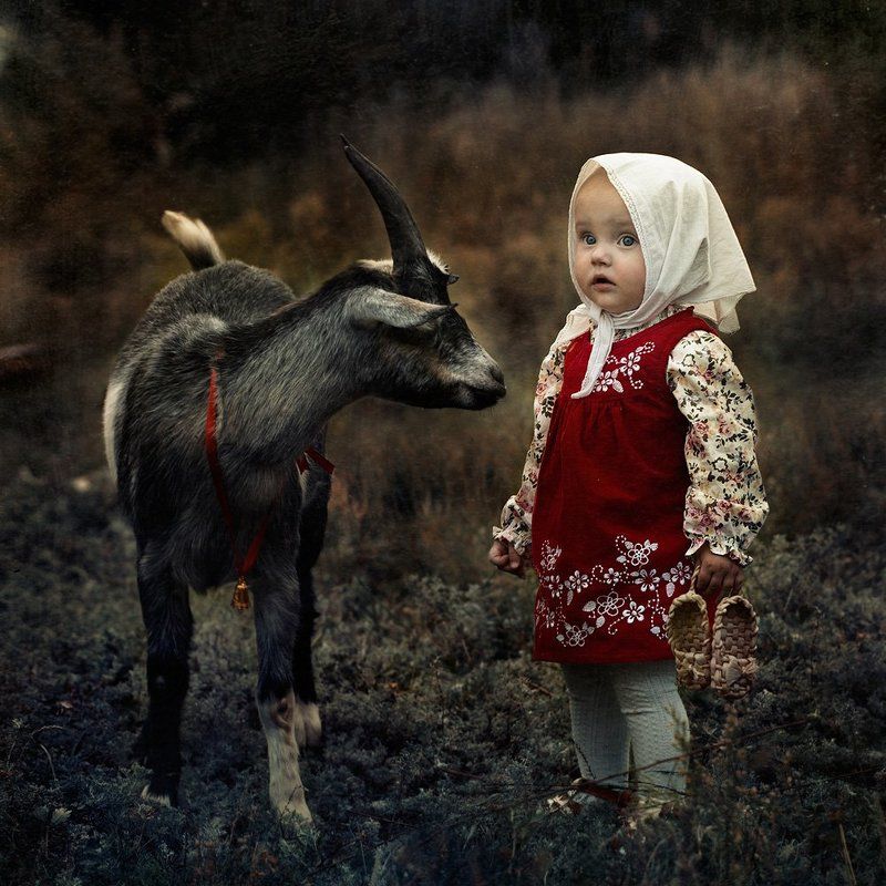 девочка, дети, козел, лапти, сказка Как в сказке...photo preview