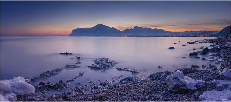 Длинная выдержка, Закат, Кара-даг, Коктебель, Крым, Море, Панорама, Черное море photo preview