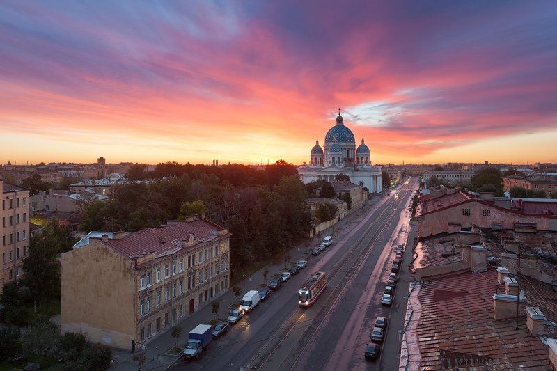 белые ночи, питер, расвет, санкт-петербург, трамвай, троицкий проспект, троицкий собор, утро Санкт-Петербург. Троицкий соборphoto preview