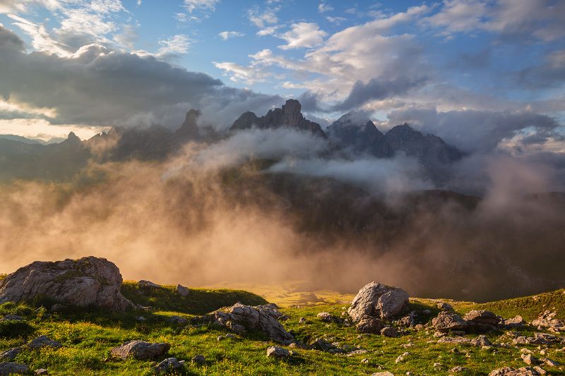 италия, доломиты, горы, облака, закат, осень, природа, landscape, italy, dolomites Альпийский пейзаж. фото превью