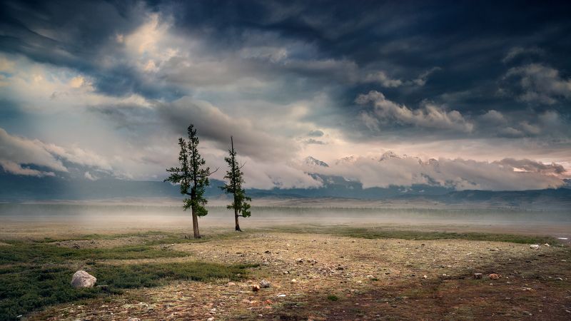 пейзаж, природа, панорама, небо, облака, туман, степь, горы, хребет, алтай, сибирь, северо-чуйский, непогода В Курайской степи прошли дождиphoto preview