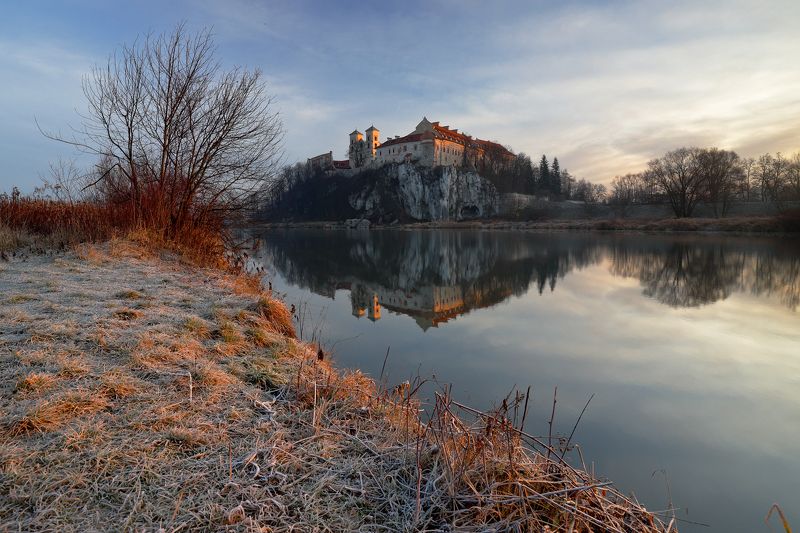 vistula, river, morning, sunrise, water, light, monastery, church, mirror, tower, tyniec, Sunrise over Vistula riverphoto preview