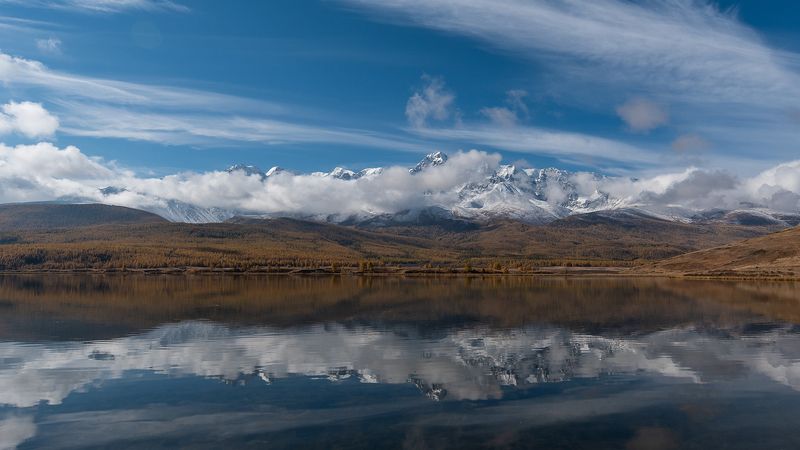 алтай, республика алтай, джангысколь, озеро, урочище ештыкель, куркурек, вершина, облачность, лиственницы, осень Pro бег облаков над склонами вершины Куркурек…photo preview