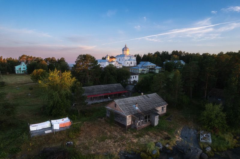 россия, архангельская область, русский север, кий-остров, онежский район, белое море, пейзаж, природа, монастырь, онежская губа, закат, остров, лето Остров Кийphoto preview