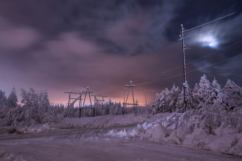энергетика, ночь, зима, снег, луна, мороз, Магадан Суровая энергетикаphoto preview